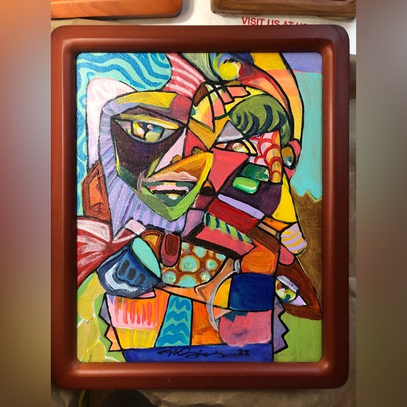 “Lucy’s Race” original abstract cubist painting framed and signed 9x11” OOAK - Picture 1 of 1
